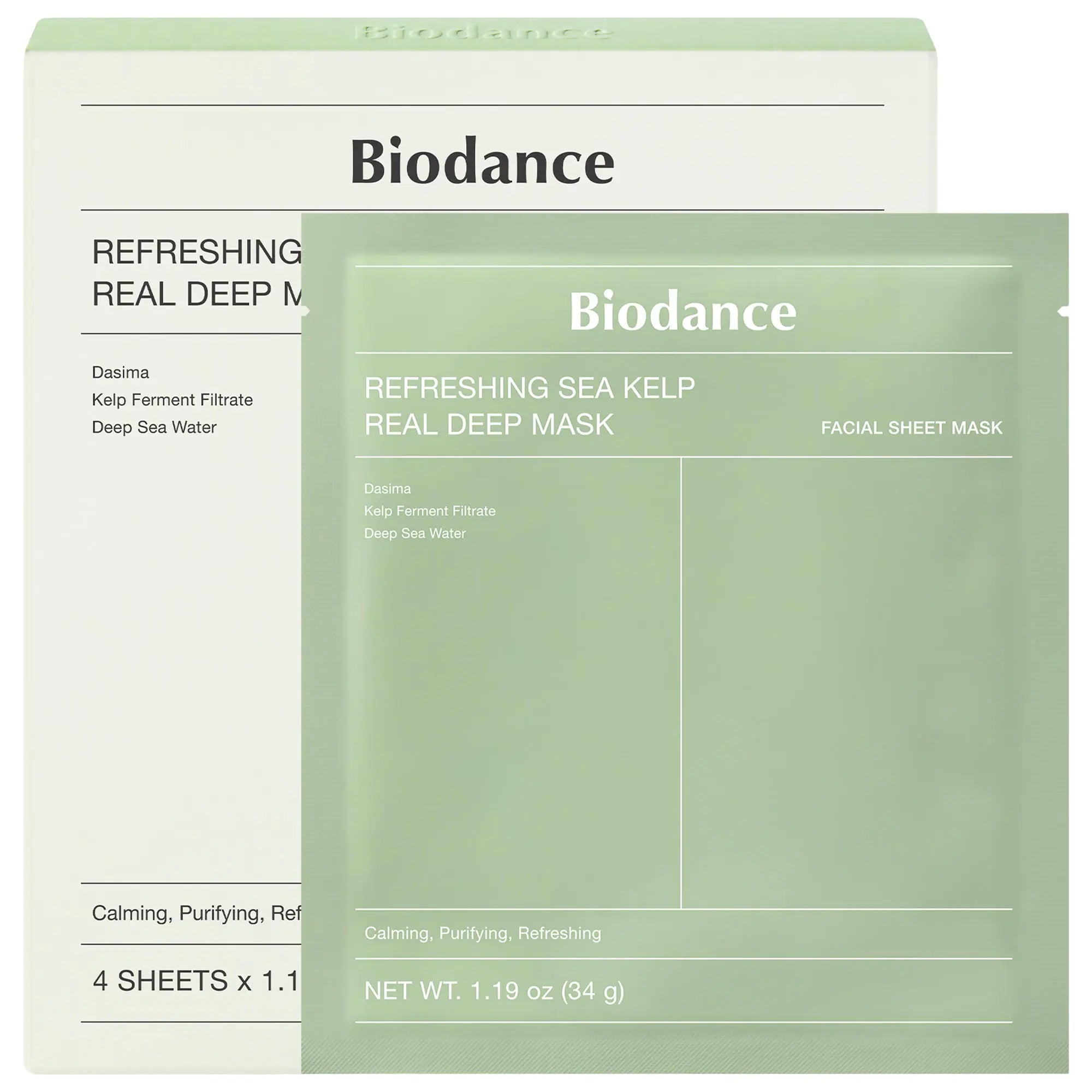 Refreshing Sea Kelp Real Deep Mask - 4 pack for Calming & Sebum Control